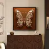 Arte de parede de sala de estar vintage estilo francês, pintura de armário de entrada com borboleta e floral, pintura decorativa retro de alta qualidade para sala de jantar e quarto