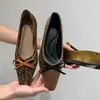 2026 nuevos zapatos planos versátiles de estilo coreano para mujer, estilo retro francés con estampado de leopardo, lazo, punta poco profunda, suela suave, punta cuadrada, elegantes