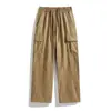 Calça de Trabalho de Algodão Puro Lavado para Homens, Novo Estilo Outono 2026, Cintura Elástica com Cordão, Calça Casual de Corte Reto, Estilo Retro Americano