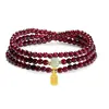 Pulsera de Granate Natural con Tres Círculos, Pulsera de Cristal Rojo Vino de Alta Calidad y Jade Hetian, Estilo Caliente de Transmisión en Vivo