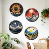 Letrero Circular de Madera Transfronterizo Retro Sol y Luna Montaña y Río Manualidades Creativas Personalizadas para Colgar en la Pared Decoraciones de Pared Estilo Nórdico