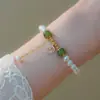 Pulseira da Sorte de Pérola de Água Doce Sintética Feminina Moda Distinta Pulseira de Esmeralda Estilo Coreano Moda Ágata Vermelha Pulseira Simples