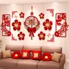 Set de Decoración de Pared de Fondo para Sofá de Boda para Habitación de Novia, Decoraciones de Boda para Habitación de Hombres y Mujeres y Sala de Estar, Artículos Decorativos con Carácter de Doble Felicidad y Decoraciones Colgantes