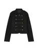 Chaqueta abrigo estilo militar ajustada con textura de terciopelo, cuello mao estilo europeo, botones metálicos, nudo de cuerda 6318246