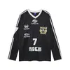 Camiseta de Jersey com Estampa de Letras Número 7 Decote V Estilo High Street Americano para Homens e Mulheres 2026 Tendência Loose Esportiva Manga Longa