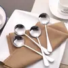 Cuchara de sopa de acero inoxidable, cuchara de mango largo para adultos, diseño simple, adecuada para uso doméstico, vajilla engrosada, cuchara de postre estilo occidental