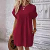 Amazon 2024 Nuevo Vestido Casual de Color Sólido con Cuello Redondo y Manga Murciélago con Bolsillo Invisible Europeo y Americano