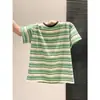 Camiseta de Rayas de Alta Gama para Mujer, Casual de Verano de Corte Holgado para Figuras Ligeramente Robustas, Top Base Adelgazante con Mangas Cortas de Bloqueo de Color