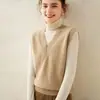 Chaleco de Cachemira Chaleco de Punto para Mujer 2024 Otoño e Invierno Nuevo Holgado Ropa Exterior Apilada Cuello en V Color Sólido Suéter Chaleco