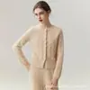 Cardigan de Tricô Solto com Padrão Torcido Elegante e Botão de Pérola 100% Caxemira para Mulheres, Suéter Casaco Suave Estilo Francês