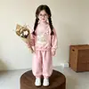 Conjunto de sudadera de primavera súper lindo para niñas, conjunto de dos piezas adorable de dibujos animados para bebé con lazo, conjunto elegante para principios de otoño para niños