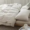 Juego de cuatro piezas de algodón 100% teñido en hilo y lavado, algodón puro, sin marca, suministrado por el fabricante, funda de edredón de alta calidad, sábana bajera de estilo japonés, ropa de cama al por mayor