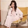 Pijama popular para mujer para primavera y otoño, ropa de casa de moda de algodón puro de manga larga, conjunto de cárdigan de algodón cómodo de talla grande para otoño e invierno