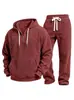 Conjunto de Ropa Deportiva Casual Versátil para Hombre, Chaqueta de Manga Larga de Pana con Cruces de Color Sólido, Pantalones Casuales