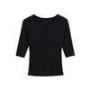 2506-2025 Nueva Camiseta Casual de Cuello en V Estilo Deseo Puro para Mujer, Camiseta Básica Sexy Adelgazante de Manga Media Europea y Americana