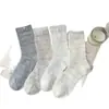Calcetines de Encaje para Mujer, Calcetines de Media Pantorrilla, Estilo Primavera y Verano, Calcetines de Algodón, Malla Transpirable, Estilo Coreano, Estilo Ballet Ins, Calcetines Arrugados con Botones