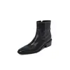 Botas Martin femininas de novo estilo em couro integral lavado, bico quadrado, zíper lateral, salto médio grosso, botins de couro genuíno