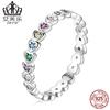 Anillo popular de plata esterlina S925 de Europa y Estados Unidos, arcoíris color corazón, circón en forma de corazón, anillo simple de moda SCR752