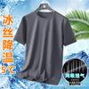 Camiseta de manga curta de secagem rápida de seda gelada de cor sólida de verão para meninos, camiseta casual simples de malha solta, gola redonda, camiseta cinza