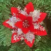 Decoración Festiva de 14 cm Flor Navideña con Purpurina Dorada, Accesorios de Corona Navideña con Purpurina Verde, Árbol de Navidad, Corona Navideña al por Mayor