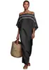 Producto de Comercio Exterior de Comercio Electrónico Transfronterizo Nuevo 2026: Vestido Largo Holgado con Bloques de Color sin Hombros, Estilo Casual de Vacaciones a la Moda