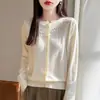 Cárdigan de Punto con Perlas 2026, Elegante Cuello Redondo de Tejido Fino, Nuevo Estilo Otoño/Invierno, Lana, Corte Holgado, Abrigo de Botones Transfronterizo para Mujer