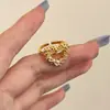 Moda Nicho Luxo Leve Alto Padrão Irregular Coração de Prata Quebrado Anel Aberto Diário Doce Design Joias