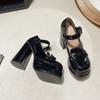 Zapatos de Cuero Juveniles y Femeninos, Zapatos Planos de Otoño, Suelas Gruesas, Aspecto Adelgazante Tacones Altos con Lazo, Zapatos Mary Jane Dulces y Geniales para Chicas JK