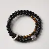 Pulsera Doble Círculo de Plata Tibetana con Piedra Ojo de Tigre de Obsidiana Natural Nuevo Estilo Chino Pulsera de Obsidiana para Girar la Fortuna Venta al por Mayor