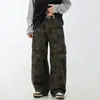 Pantalones de Trabajo Casuales Camuflaje Retro Personalizados Bolsillos Tridimensionales Amplios Pierna Recta Pantalones Largos Versátiles Marca de Moda