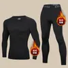 Calças Masculinas de Inverno com Forro de Veludo Quente Calças de Outono Camada Base Roupa Íntima Espessada Aquecimento Esqui Esportes Apertado Elástico Secagem Rápida Conjunto