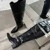 Botas de caña ancha con punta fina y tacón de bloque con hebilla de cinturón, estilo nuevo Primavera y Otoño 2026, Botas de caballero de caña alta, Botas largas de caña ancha de moda