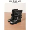 Botas Martin para Mujer 2026 Otoño Nuevas Retro Pantalón de Pierna Fruncido Botas Tacón Grueso Versátiles Botines Originales Botas de Caballero Tendencia