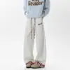 Calça de Moletom Cinza Patchwork Xadrez Floral Retrô Americana, Modelagem Solta, Emagrecedora Casual Wide-Leg Comprimento Total para Dança Jazz