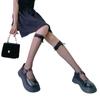Red de Pesca Blanca Calcetines Dulces de Verano Calados para Niña Calcetines de Media Caña Japoneses JK con Encaje y Lazo Lindo Calcetines hasta la Pantorrilla