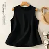 Camiseta sin mangas de algodón y lino holgada vintage de color liso para mujer, talla grande, primavera y verano, Venta al por mayor Transfronteriza