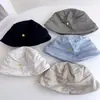 Chapéu Bucket de Linho Misturado Tencel com Aba Curta Plissada para Mulheres, Início do Outono Simples Versátil Respirável Proteção Solar Tecido de Sombreamento Chapéu Tendência