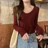 Elegante Suéter Básico de Punto Ajustado con Cuello en V, Manga Larga para Mujer, Casual de Otoño e Invierno, Simple y Versátil