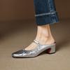 Talla Talla Reembolsable Zapatos Muller de Piel de Oveja Plisados Primavera 2025 Tacón Medio Grueso Punta Redonda Completamente de Cuero Genuino Pantuflas de Exterior para Mujer