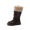 Botas Altas Estilo Francés Ins 2026 Otoño e Invierno Nuevas Estilo Coreano Niñas Lazo Nudo Botas de Piel de Princesa Botas Altas Forradas de Lana