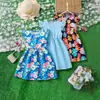 Vestido de Verano para Niñas con Cuello Redondo, Mangas Cortas Volantes, Dulce Estampado Floral de Puntos, Vestido de Vacaciones que Ajusta la Cintura, Conjunto de Tres Piezas