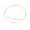 Joia Europeia e Americana Transfronteiriça Camada Dupla Dourada Simples Zircônia Colar Feminino Versátil Moda Gargantilha Corrente da Clavícula Acessório