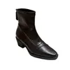 Botas de Cano Curto com Salto Bloco e Solado Grosso Estilo Francês Femininas Outono 2026 Novas com Zíper Temperamento Fashion Botas Martin Bico Quadrado Emagrecedoras Botas Slim