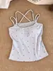 Conjunto coreano azul-acinzentado com decote U, justo, estampado, regata colete feminino 2026 verão, look de garota popular, top doce e picante