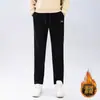 Calça casual transfronteiriça outono e inverno, calça de moletom confortável e durável, calça casual versátil masculina de perna reta texturizada com forro de fleece