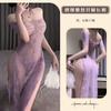 Lencería Sexy Noche Dorada Cuello Palabra Única Perspectiva Cheongsam Sin Tirantes Camisón Sexy de Encaje Sexy Camisón Puro qqny Mujeres
