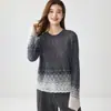 Suéter de Cachemira con Cuello Redondo, Lentejuelas Degradado de Cielo Estrellado, Tejido de Punto de Manga Larga para Mujer, Patrón de Diamante, Hueco, Color Suave Pegajoso, Bloque de Color