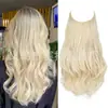 Cabelo Longo Cacheado Ondulado com Linha Transparente, Fábrica de Origem, Peruca Estilo Europeu e Americano, Estilo Linha de Pesca com Presilhas