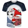 Camiseta de Natal Engraçada com Impressão Digital 3D Masculina Camiseta com Estampa Muscular 3D Manga Curta Gola Redonda Roupa de Rua