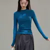 # Recuse-se a se sentir inchada # Camisa base fina de veludo escovado EcoSilk com gola alta pequena para mulheres, camiseta de manga comprida para outono e inverno, top quente